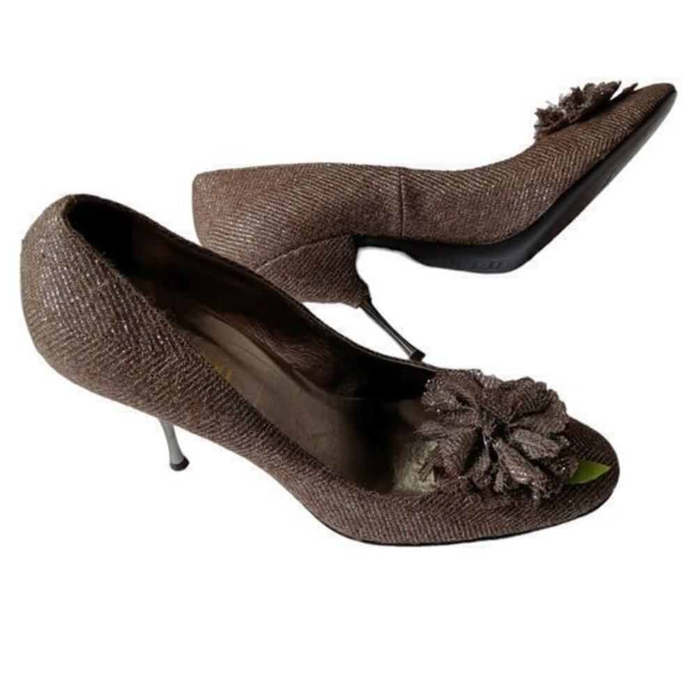 MISSONI Metal Heels Fabric Shoes Retro Pumps Size 9 39 Brown Metallic Tweed